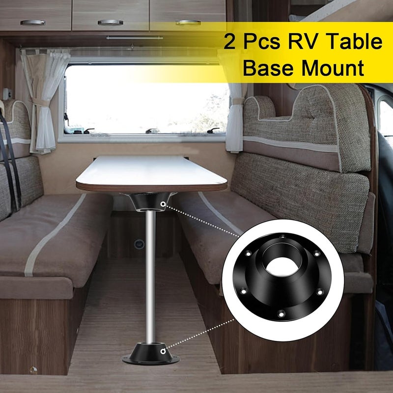 Bcautay 2 Pcs Aluminum RV Table Base Mount RV Dinette Table and Floor Mount Base 6 Mounting Holes Camper Table Leg Base with Mounting Screws for RV Boat Camper Trailer (Black) - Image 4